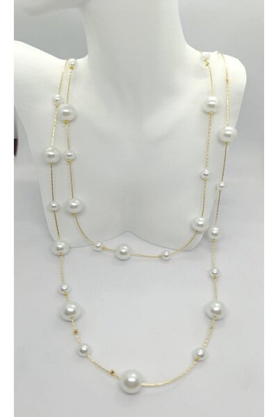 ndjewelry Bianca Gold Pearl Detailed Long Necklace (70+4cm)