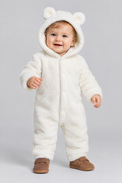 caddekids Welsoft Peluş Bebek Tulum Ayıcık Kulaklı Kapüşonlu Çıtçıtlı Kışlık ...