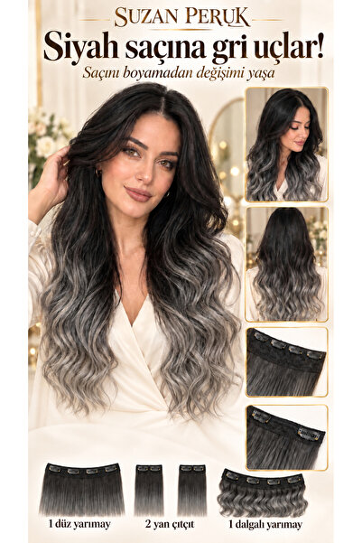 Suzan Peruk Yarımay Çıtçıt 4 parça Full set HEM DÜZ HEM DALGALI HEPSİ BİR SET...