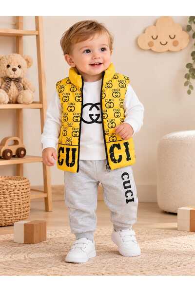 krm kerem bebe Baby Boy Inflatable Vest Top and Bottom 3-Piece Seasonal Cotto...