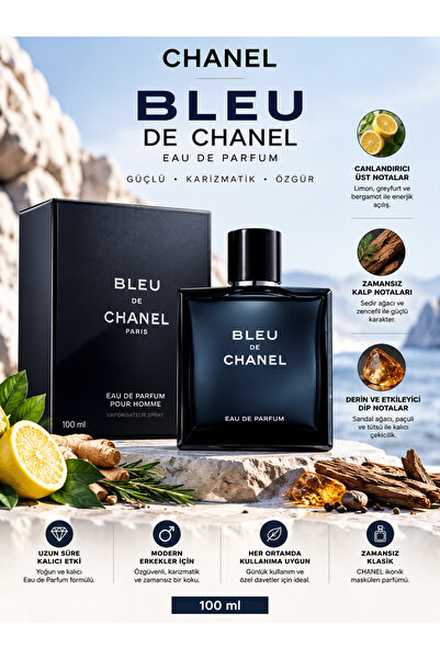 Chanel BLEU DE Eau De Parfum 100 ml – Aromatik Odunsu Yapılı Sandal Ağacı Not...