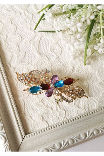 Halley Concept Colorful Stone Sparkling Flower and Leaf Detailed Automatic Cl...