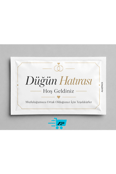alazpack ambalaj Düğün Hatırası Islak Mendil 100 Adet Çiçek Kokulu Özel Tasar...