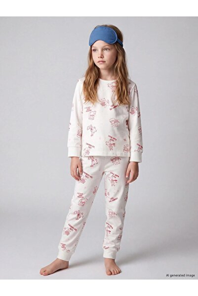 LC Waikiki Printed Crew Neck Girls' Pajama Set (W6)