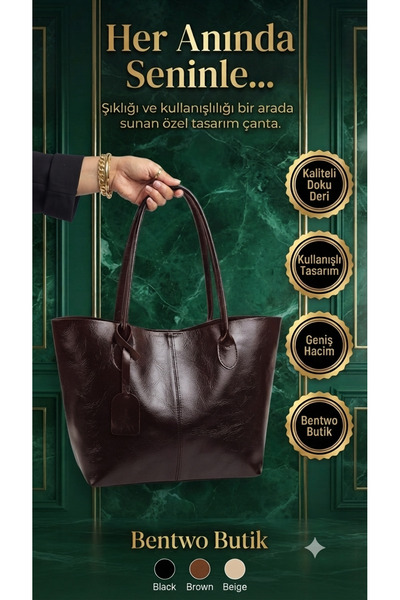 Butik Kadın Askılı Büyük Boy Fermuarlı Omuz ve Kol Çantası