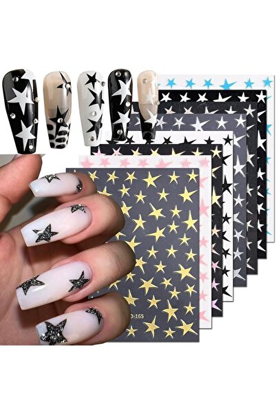 Tazweeq 8 Sheets Star Nail Art Stickers, Star Nail Charms, 3D Glitters Starli...