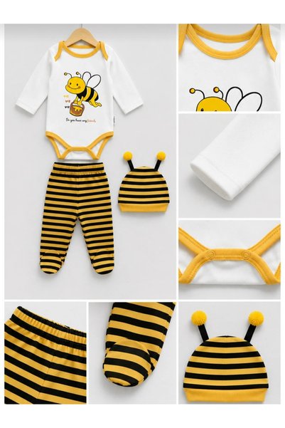 Panfilia 100% Cotton Long Sleeve Seasonal Combed Cotton Baby Set of 3 / 3-6 Months Bodysuit Set