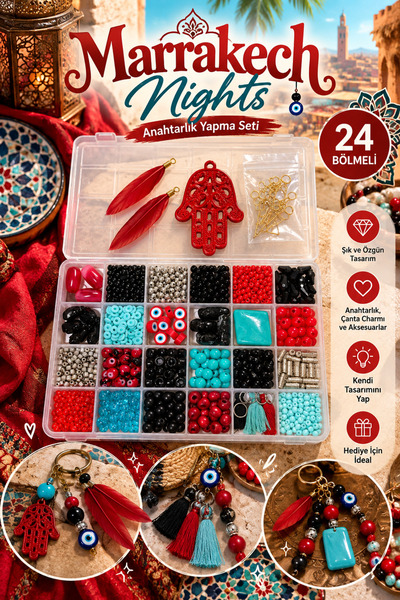 By MO Accessories Marrakech Nights – 24 Bölmeli Anahtarlık Yapma Seti | Boncu...