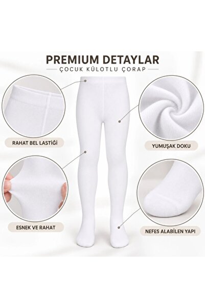 TeOraStore Çocuk Beyaz Külotlu Çorap Yüksek Pamuklu Kışlık Parfümlü Yumuşak Dokulu Esnek Rahat