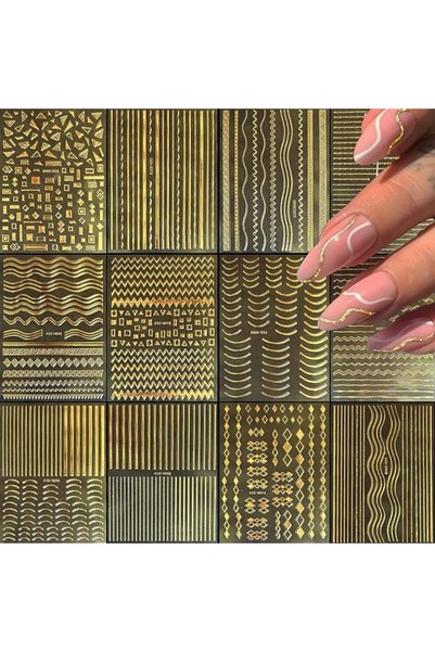 Yelajoy 12Sheets Gold Nail Stickers, Metallic Line Decals for DIY Manicure, 3...