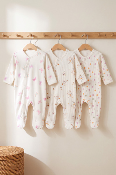 pofidoo baby Yenidoğan Bebek Tulum 3'lü Set %100 Pamuk Patikli Çıtçıtlı Keleb...