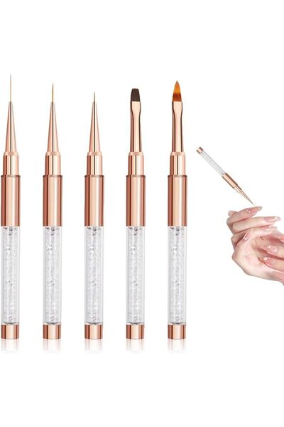 Yelajoy 5Pcs Gel Nail Brush Set，Professional Nail Art Brush，with Cap Rose Gol...