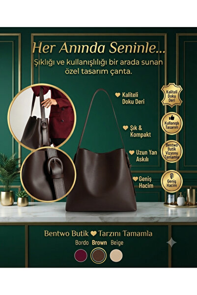 Butik Geniş Hacimli Yumuşak Doku Deri Tokalı Askılı Kol Çantası