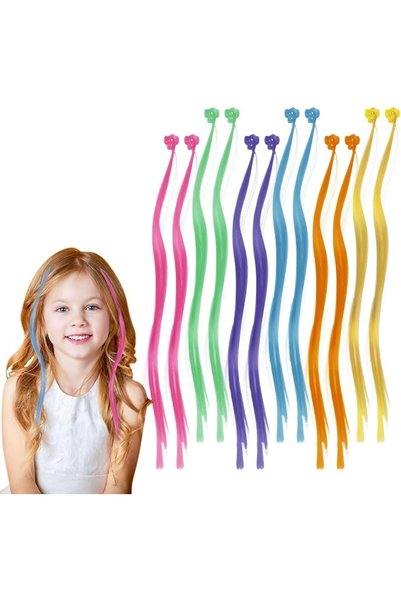 KASTWAVE 24PCS Colored Hair Extensions for Kids, Rainbow Clip-in Hair Extensi...