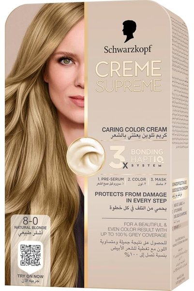 Creme Supreme مجموعة شوارزكوف الكاملة للصبغ الدائم للشعر 8-0 أشقر طبيعي