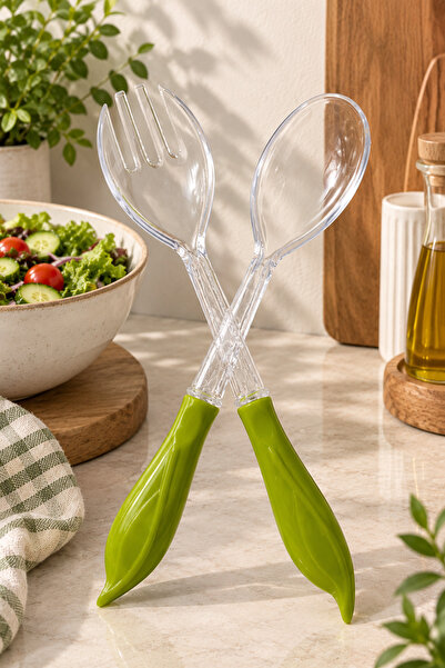 RED SERAMİK 2 Piece Salad Serving Spoon Set (Green)