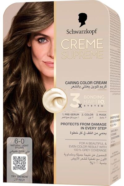 Creme Supreme Schwarzkopf Full Kit Permanent Hair Coloration 6-0 Natural Ligh...