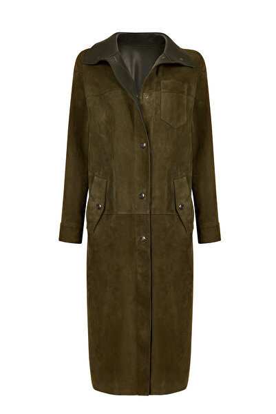 Derimod Los Angeles Women's Green Suede Leather Top Coat 26Wgd569810