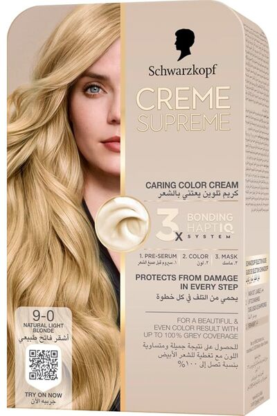 Creme Supreme Schwarzkopf Full Kit Permanent Hair Coloration 9-0 Natural Ligh...