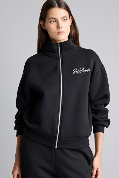 DeFacto Regular Fit Half Turtleneck Zipper Printed Thick Sweatshirt Cardigan ...