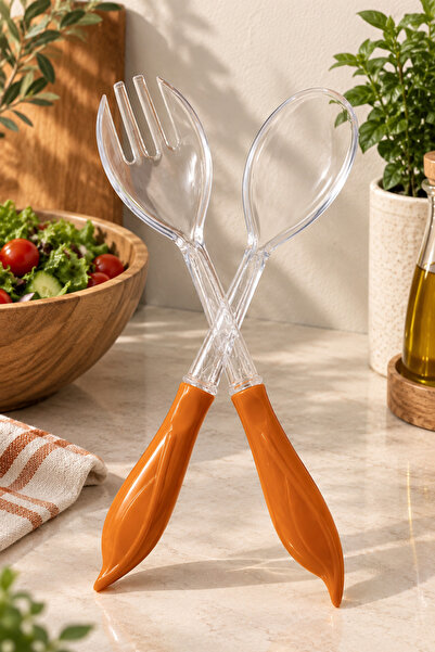 RED SERAMİK 2 Piece Salad Spoon Serving Set (Orange)