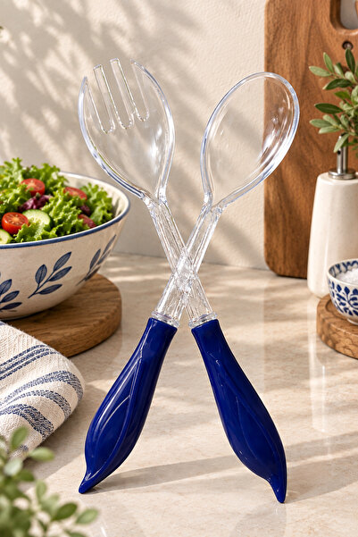 RED SERAMİK 2 Piece Salad Spoon Serving Set (Blue)