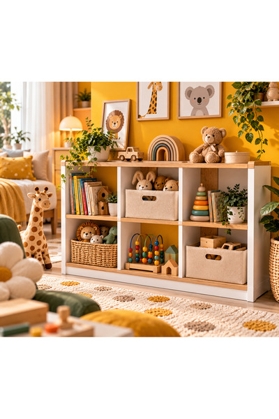 Genel Markalar 6 Bölmeli Çocuk Odası Oyuncak Düzenleyici – Montessori Kitaplı...