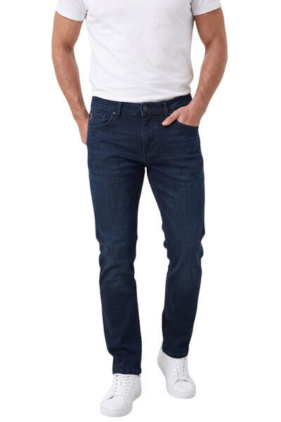 DeepSEA Men's Regular Fit Lycra Navy Blue Jeans – Cotton Flexible Soft Textur...