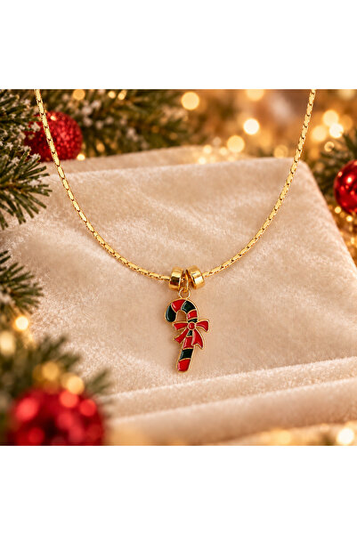 SEZİNİN TAKI DÜKKANI New Year's Candy Cane Necklace – Red Gold Color Women's ...
