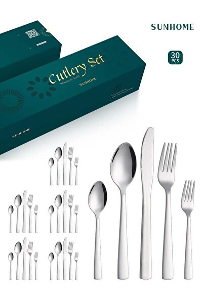 Generic SUNHOME 30-Piece Stainless Steel Cutlery Set Silver