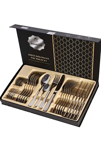 Generic Stainless Steel Black Cutlery Set | Elegant Spoon, Knife & Fork Dinin...