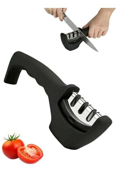 Generic 1 Pc Black 4-in-1 Manual Kitchen Knife Sharpener, 3-Stage Sharpening ...
