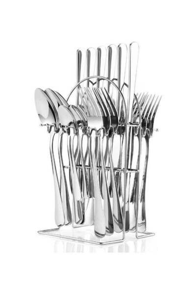 Generic Elegant 24-Piece Stainless Steel Cutlery Set with Stand, Mirror Finis...