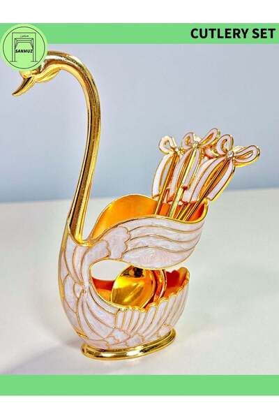 Generic Luxury Swan Base Dessert Set with 6 bow-tie Forks/Spoons - Elegant Co...