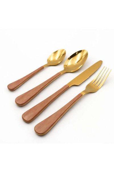 Generic BERAM Gold Blended Wood Cutlery Set – 4-Piece Stainless Steel Golden ...