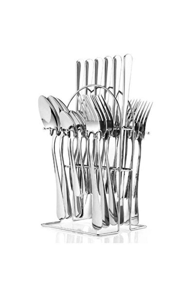 Generic 24 Pieces Tableware Set with Holding Stand, Stainless Steel Cutlery S...
