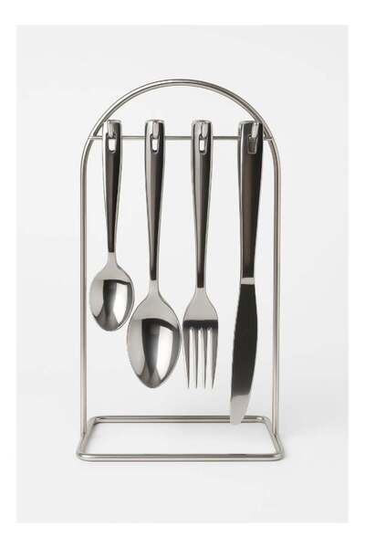 Generic Stainless Steel 24 Piece Cutlery Set with Steel Stand for 6 People, F...