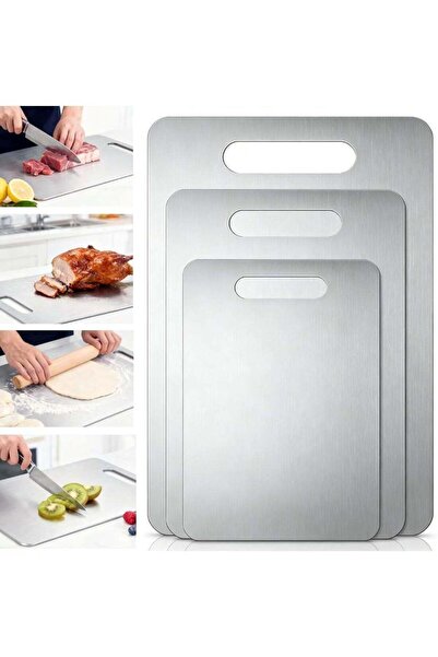 Generic 3Pcs 304 Stainless Steel Cutting Board Set (1mm Thick) ,Reversible Bo...