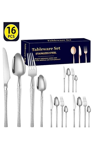 Generic 16‑Piece Stainless Steel Cutlery Set, Textured Handle Silver Flatware...