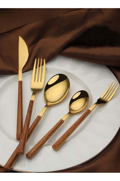 Generic 5-Piece Cutlery Sets,Faux Wood Grain Handle Stainless Steel Flatware ...