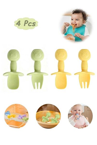 Generic 4 Pack Silicone Baby Spoons and Fork Feeding Set with Anti-Choke Barr...