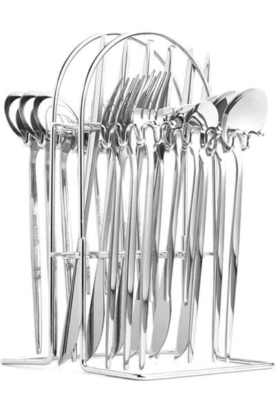 Generic Dunekart 24-Piece Stainless Steel Cutlery Set with Stand | Elegant, D...