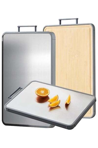 Generic Double Sided Kitchen Cutting Board Pure Titanium Alloy & Natural Bamb...