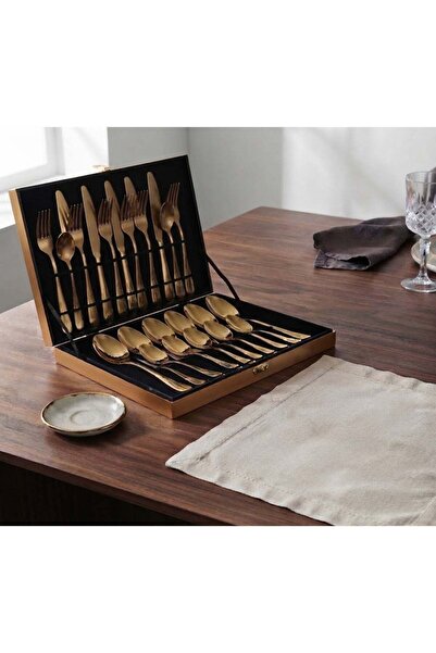 Generic 24-Piece Stainless Steel Cutlery Set Golden Kitchen Utensils Set Tabl...