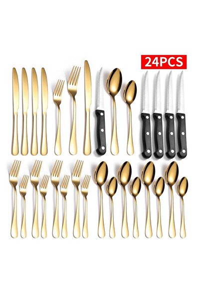 Generic Kitchen And Household Flatware Set, 24-Piece Silver Flatware Set With...