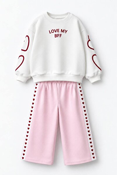 NOBLEKIDS Girl's Heart Detailed Tracksuit Set Pink