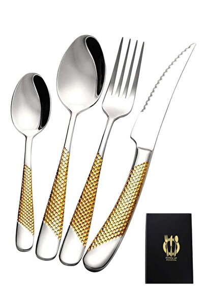 Generic 4 PCS Hammered Silver Gold Silverware Set, Kitchen Utensil Set, Table...