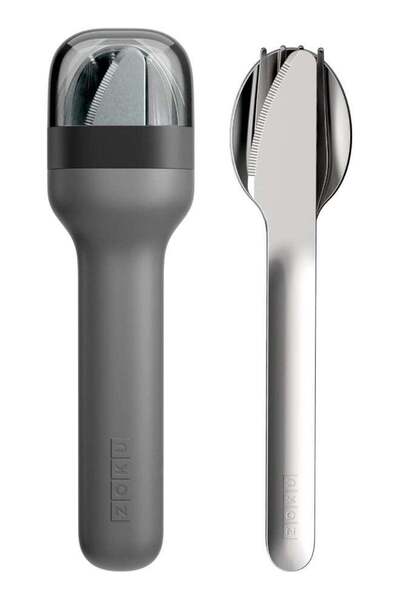 Generic Zoku Cutlery Set in Holder 46 x 29 x 17 cm Stainless Steel Grey 4-piece