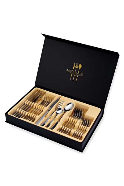 Generic 24-Piece Stainless Steel Cutlery Set Kitchen Utensils Set Surface Tex...