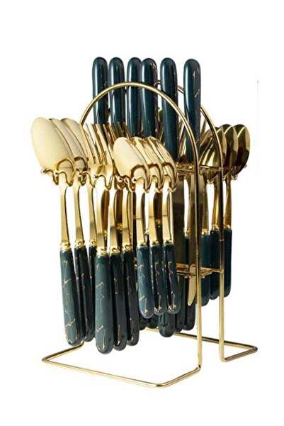 Generic 24 Piece Stainless Steel Hanging Cutlery Set with Stand for 6 People ...